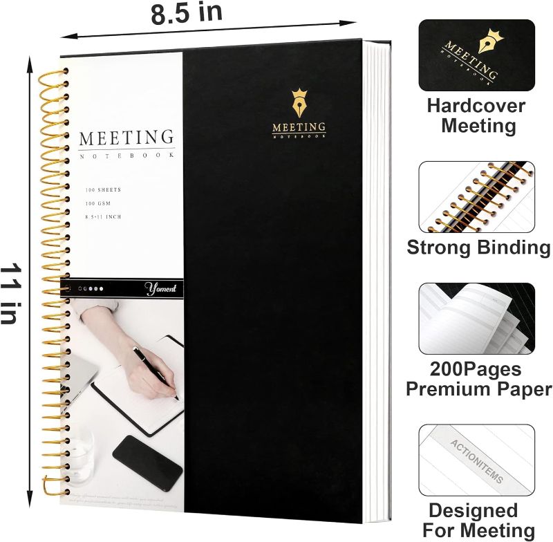 Photo 1 of 2 Pack Meeting Notebook for Work with Action Items 8.5 × 11 Hardcover Spiral Meeting Planner for Office Business Meeting Agenda Book Project Meeting Notebooks for Men Women,1 Black+1 Blue