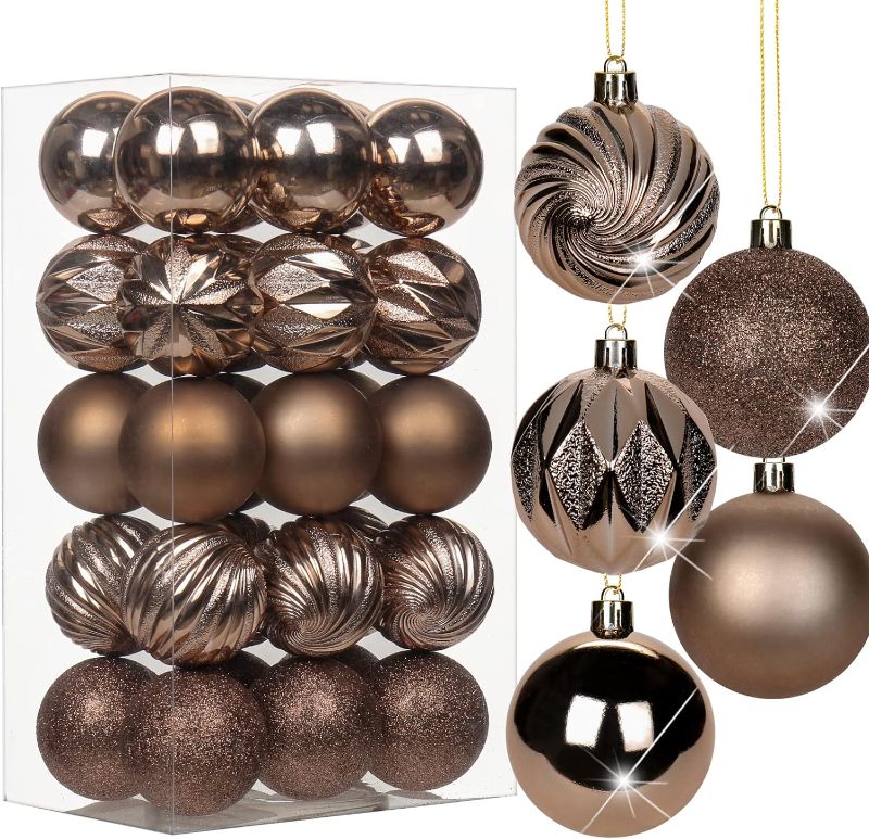 Photo 1 of 1.57" Christmas Ball Ornaments Brown 36 Pcs Mini Shatterproof Christmas Tree Decorations Xmas Tree Small Christmas Ornaments Balls with Hanging Loop for Wedding House Holiday Party Wreath Home Decor Brown 1.57"/36pcs