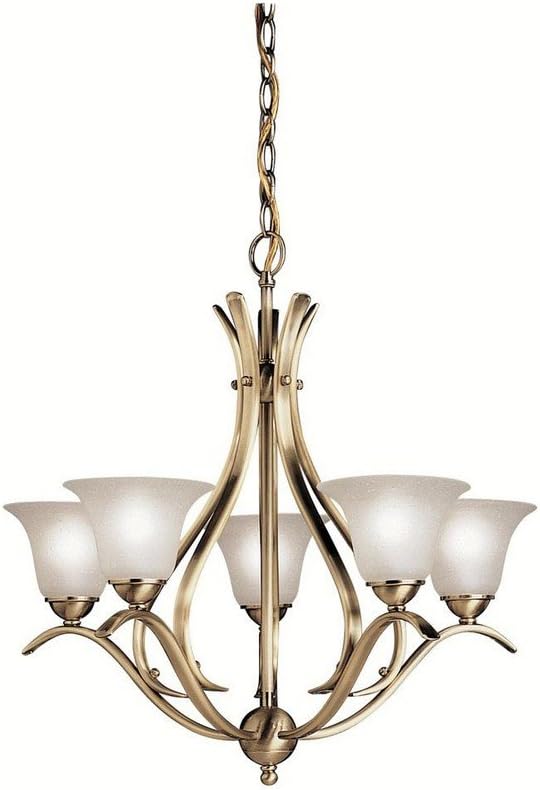Photo 1 of **MISSING PIECES//SOLD AS PARTS** Kichler Dover 23" 5 Light Chandelier with Alabaster Swirl Glass in Antique Brass