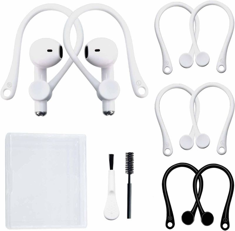 Photo 1 of 3 Pairs Ear Hooks for AirPods 1 & 2 & 3 and AirPods Pro, Professional Anti-Drop Silicone Earbuds Tips Hook Compatible with Apple AirPods 1 & 2 & 3 and AirPods Pro(2Pairs White +1pair Black)