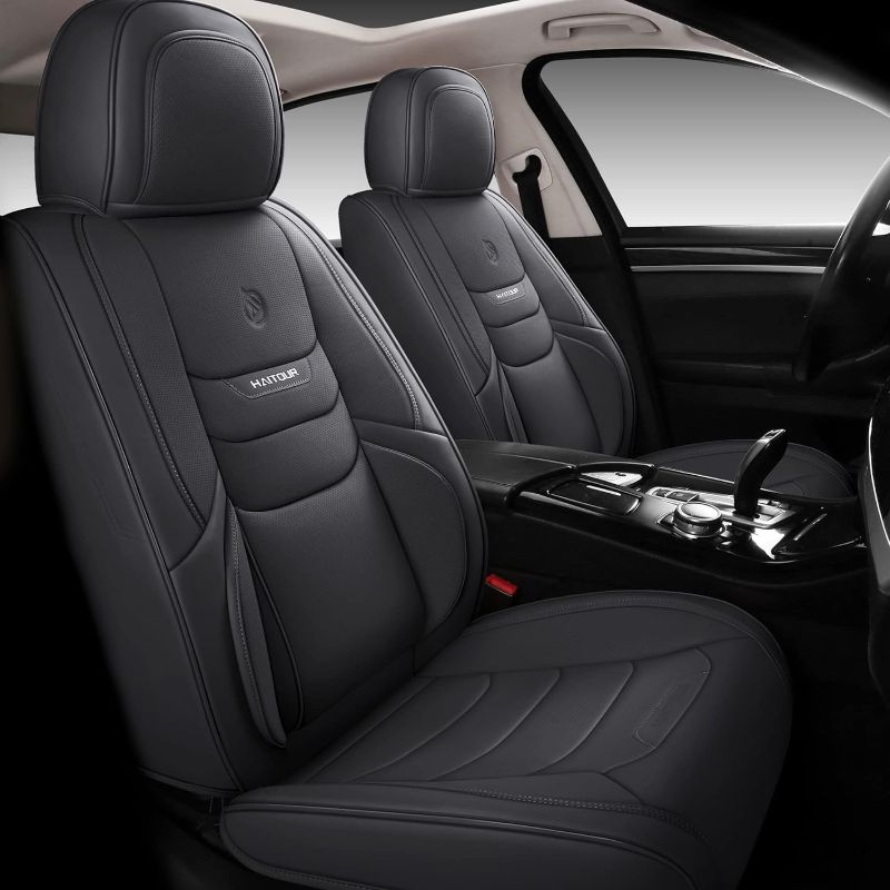 Photo 1 of HAITOUR Full Coverage Leather Car Seat Covers Front Pair Universal Fit for Most Cars Sedans Trucks SUVs with Waterproof Leatherette in Automotive Seat Cover Accessories (Front Pair, Black) Black Front Pair