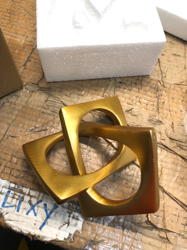 Photo 3 of Modern Geometric Cube Sculpture Gold Knot Statue Decor, Home Gold Bookcase Centerpiece Decorative, Cube Sculpture Tabletop Sculpture and Figurines,Golden Home Decor Accent, Cube Decorative Ornaments