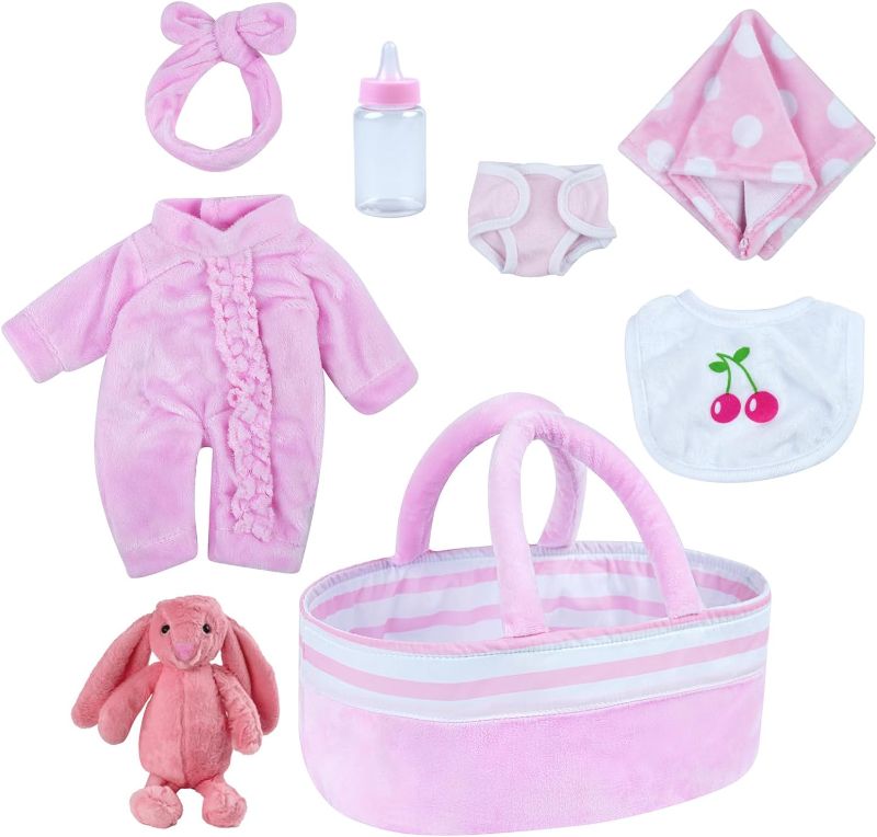 Photo 1 of 8 Pcs Baby Doll Clothes with Bassinet for 10-12 inch Baby Doll,Baby Doll Clothes Outfit Accessories fit Newborn Baby Doll Girl