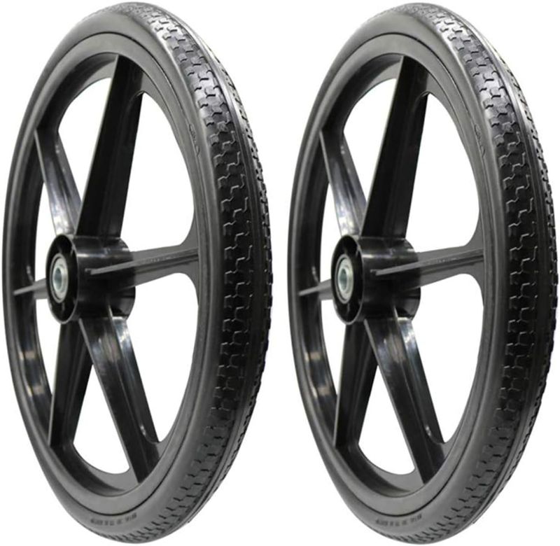 Photo 1 of 2 Pcs 20" PU Flat Free Tire Non-inflated Tires and Wheels, 20x2 Inch Wheel with 3/4" Bearing, 2.44" Centered Hub for Wheelbarrow, Carts, Garden Trailers