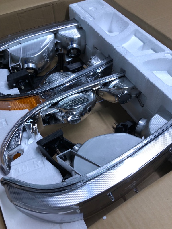 Photo 1 of ADCARLIGHTS Headlight Assembly for 1999-2002 Chevy Silverado 1500 2500/2001-2002 Chevy Silverado 1500HD 2500HD 3500/2000-2006 Tahoe Suburban 1500 2500 Chrome Housing with Amber Reflector OE Type Chrome Housing Amber Reflector