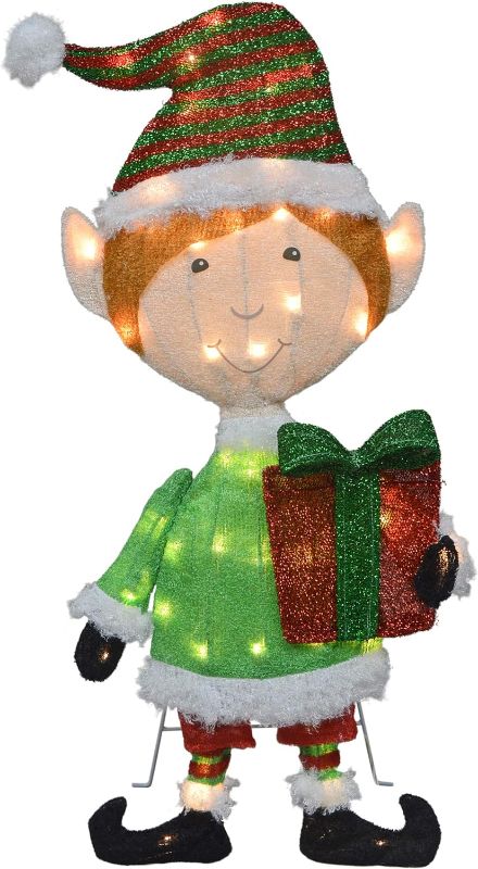 Photo 1 of **FOR PARTS**32-Inch Pre-Lit Candy Cane Lane Elf 2D Christmas Yard Decoration, 50 Lights