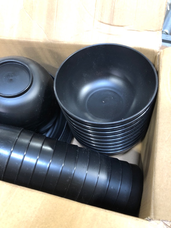 Photo 4 of 36pcs Black Wheat Straw Dinnerware set of 12,Plates and Bowls Set, Plastic Plates Reusable, Black Dishwasher and Microwave Safe, Unbreakable Dinnerware, Black Plates, Camping Plates (Black)