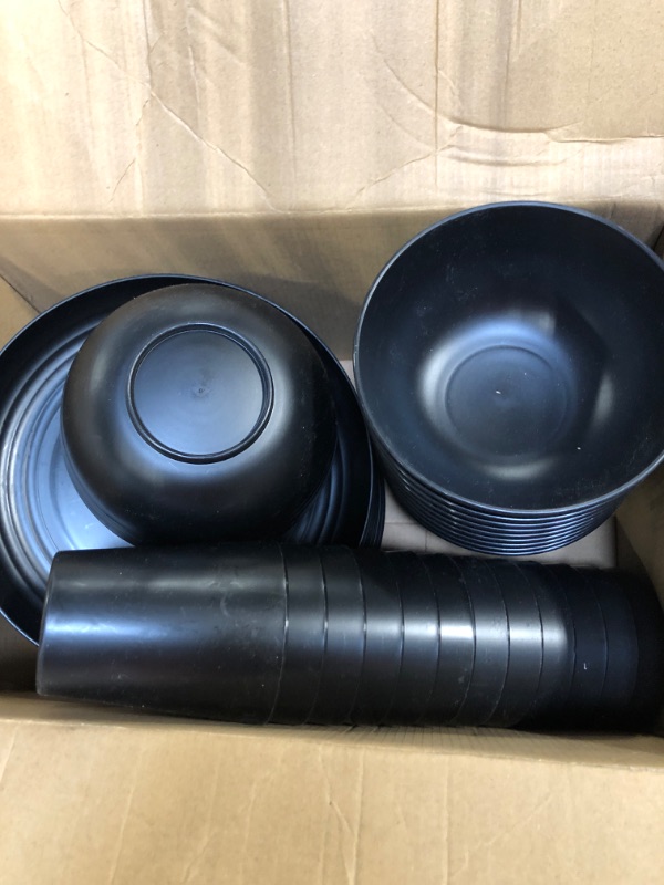 Photo 3 of 36pcs Black Wheat Straw Dinnerware set of 12,Plates and Bowls Set, Plastic Plates Reusable, Black Dishwasher and Microwave Safe, Unbreakable Dinnerware, Black Plates, Camping Plates (Black)