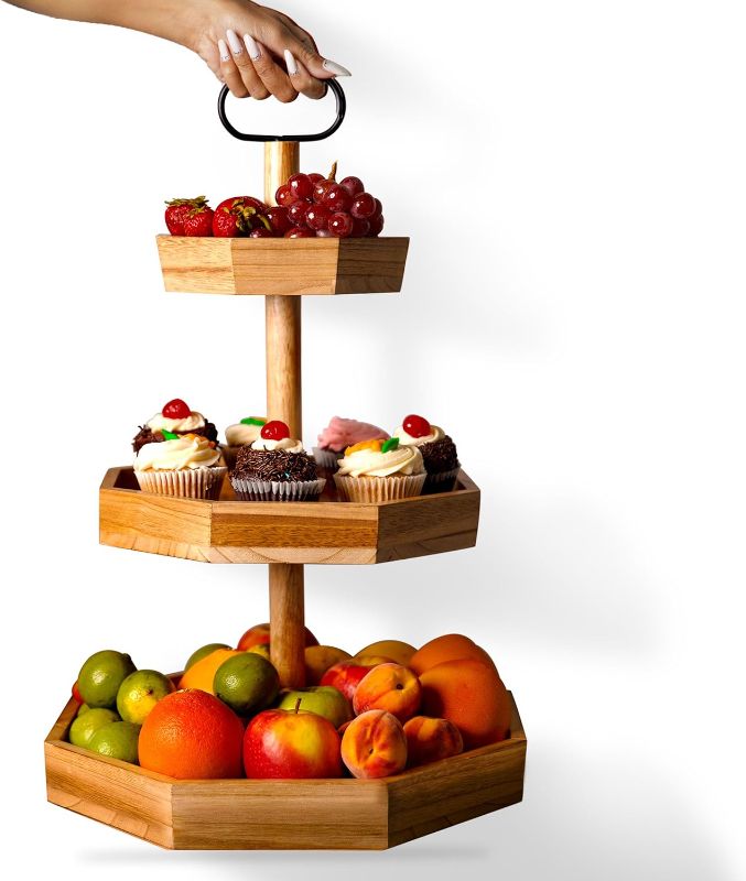 Photo 1 of 3 Tier Cupcake Stand - Durable Wooden Cupcake Stand, Versatile Tiered Tray Stand, Aesthetic Rustic Cupcake Stand for Wedding, Parties, Gatherings & Decoration