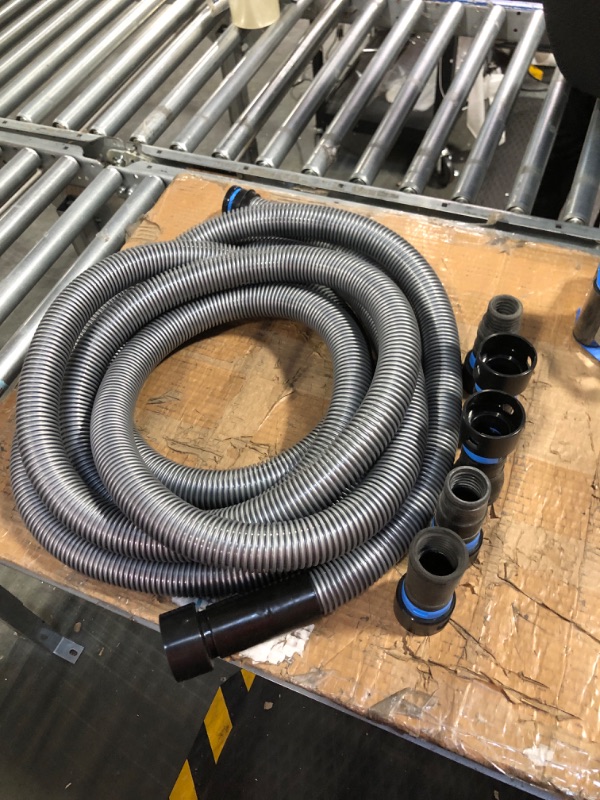 Photo 1 of 16 Ft. Hose for Home and Shop Vacuums with Expanded Multi-Brand Power Tool Adapter Set for Dust Collection, Silver