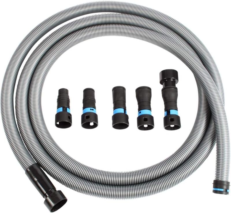 Photo 1 of 16 Ft. Hose for Home and Shop Vacuums with Expanded Multi-Brand Power Tool Adapter Set for Dust Collection, Silver