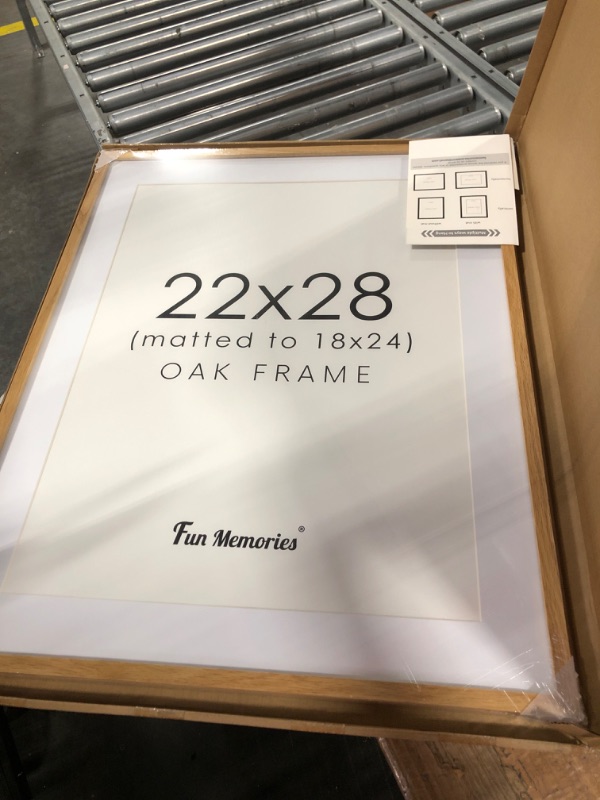Photo 1 of 22x28 Picture Frame, Solid Oak Wood Poster Frame 22 x 28, Rustic Wood 22x28 Frame Matted to 18x24 with Tempered Glass, Large 22''x28'' Puzzle Frame Art Frame for Wall Decor Oak 22x28 - 1P