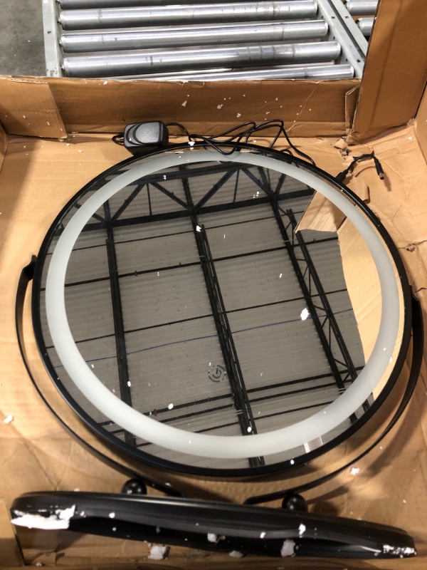 Photo 1 of 20 inch Vanity Mirror with Lights, Round LED Makeup Mirror, Large Makeup Mirror with Lights, High Definition Lighted Up Mirror for Bedroom, Touch Control 3 Color Dimmable, 360° Rotation, Black