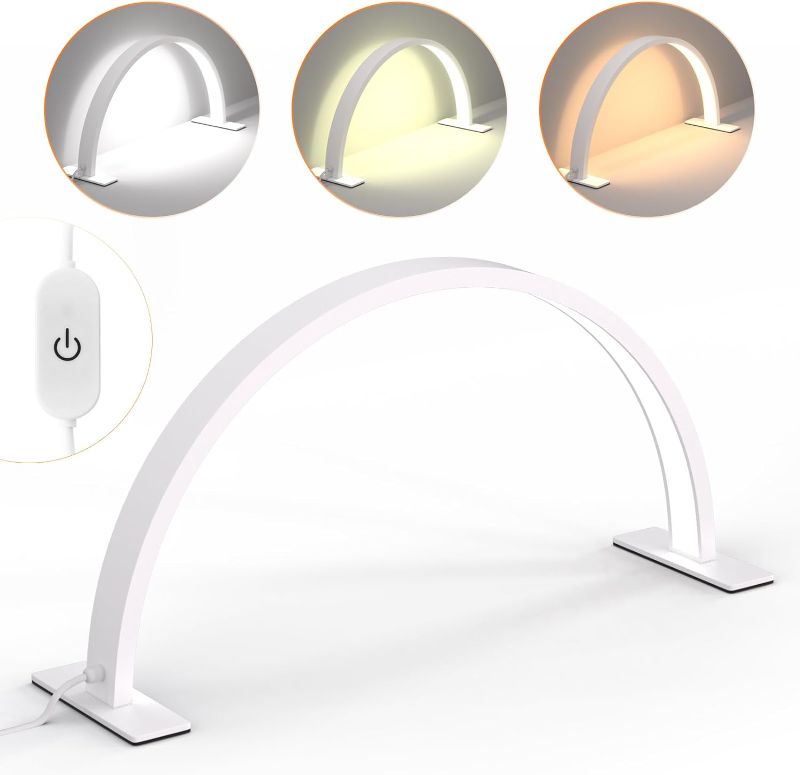 Photo 1 of 22 Inch Half Moon Nail Desk Lamp, Half Moon Light for Nail Desk, Lash Light for Eyelash Extensions with 3 Color Temperature 3000k-6500k for Nail, Lash, Tattoo, Skincare (White)