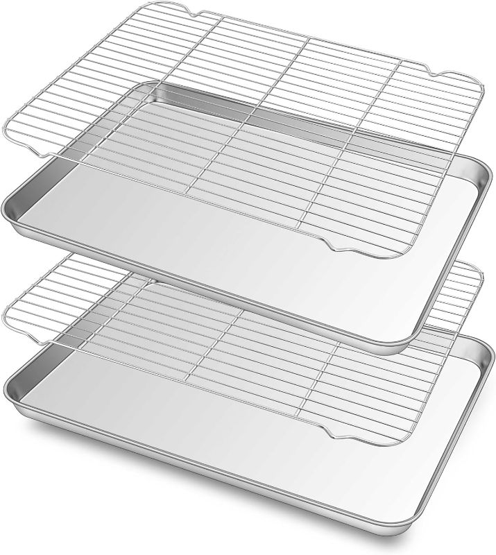 Photo 1 of Joyfair 4Pcs Baking Sheet with Rack Set, 19.6” Stainless Steel Cookie Sheets and Cooling Racks, Extra Large Jelly Roll Pans for Baking/Grilling/Roasting, Rust-proof & Non Toxic, Dishwasher Safe