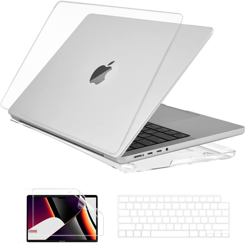 Photo 1 of EooCoo Case Compatible for MacBook Pro 14 inch 2024 2023 2022 2021 M3 M2 M1 A2918 A2992 A2779 A2442 Pro Max Chip, Hard Shell Cases with Keyboard Cover, Screen Protector - Crystal Clear