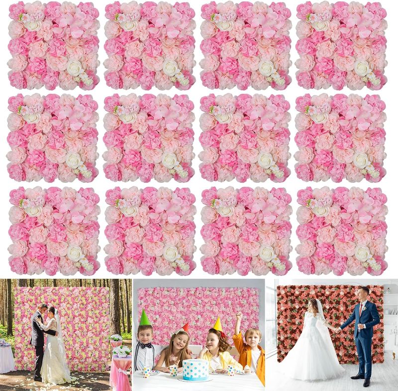 Photo 1 of 3D Flowers Wall Panel 15 * 15inch-12Pcs Artificial Flower Wall Background Silk Rose Mat for Home Party Wedding Backdrop Wall Decor Shop Photo Backdrop Floral Wall Arrangement