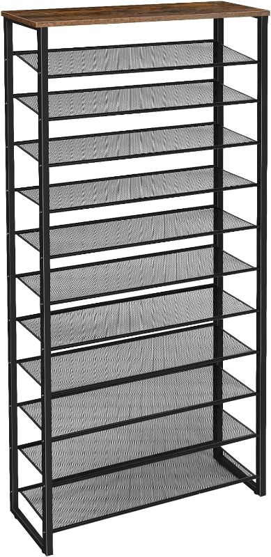 Photo 1 of 12-Tier Shoe Rack, Large Capacity Shoe Storage Organizer, Holds 35-45 Pairs of Shoes, Metal Frame, Industrial, for Entryway, Closet, Hallway, Living Room, Rustic Brown and Black BF127XJ01