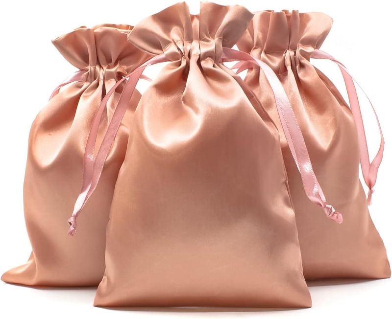 Photo 1 of 5" x 8" Satin Rose Gold Gift Bags, Jewelry Bags, Wedding Favor Drawstring Bags Baby Shower Christmas Gift Bags 50 per Pack