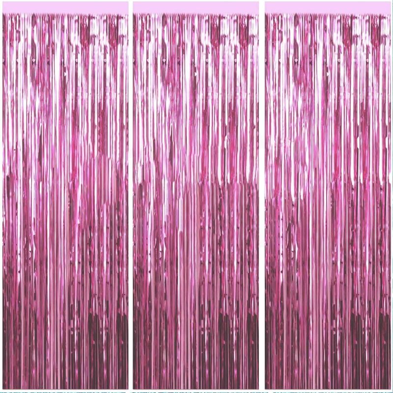Photo 1 of 3 Packs 3.2ft x 6.6ft Light Pink Metallic Tinsel Foil Fringe Curtains Photo Booth Props for Birthday Wedding Engagement Bridal Shower Baby Shower...
