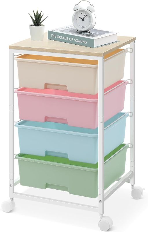 Photo 1 of Utility Cart with 4 Drawers,Rolling Storage Cart with Drawers,Arts and Crafts Storage Cart with Wooden Tabletop for Bedroom,Kid's Room,Dorm,Classroom,Office,Colorful