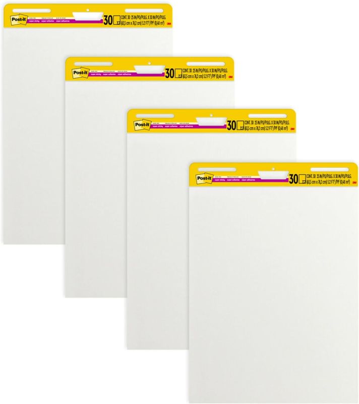 Photo 1 of Post-it Super Sticky Easel Pad, 25 in x 30 in, White, 30 Sheets/Pad, 4 Pads/Pack, Great for Virtual Teachers and Students (559 VAD 4PK)