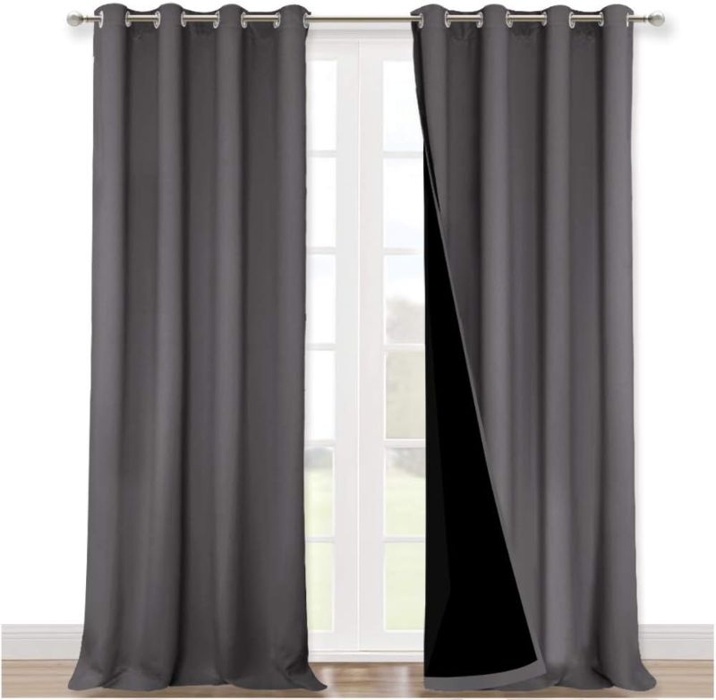 Photo 1 of  Full Shading Curtains 90 inches Long 2 Panels Set for Windows, Super Heavy-Duty Black Lined Blackout Curtains for Bedroom, Privacy Assured Window Treatment (Grey, Pack of 2, 52 inches W)
