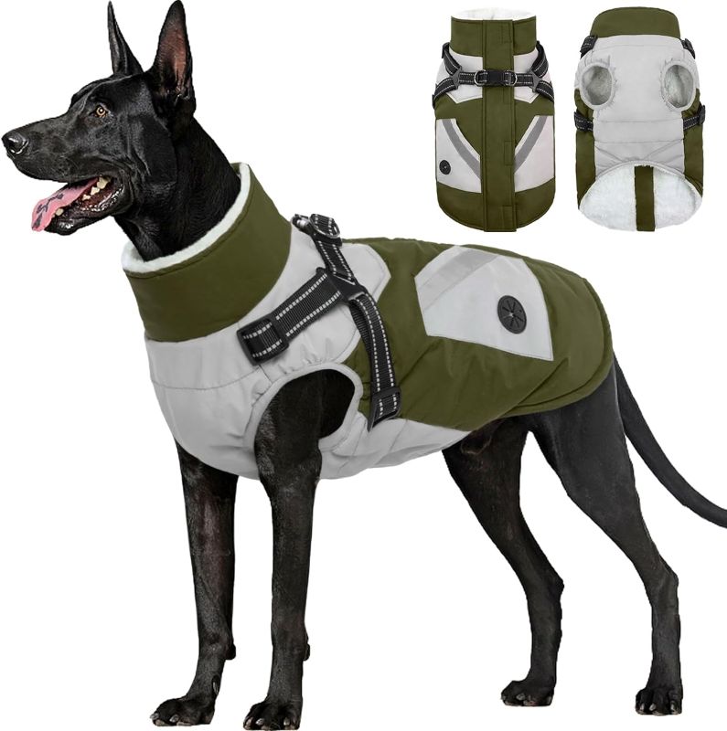 Photo 1 of 
FUAMEY Dog Jackets-Dog Coat with Harness Built in-Waterproof Dog Jacket-Dog Winter Coat with Zipper On Back-Snowsuit Pet Clothes Poop Bag Pockets-Reflective xxl