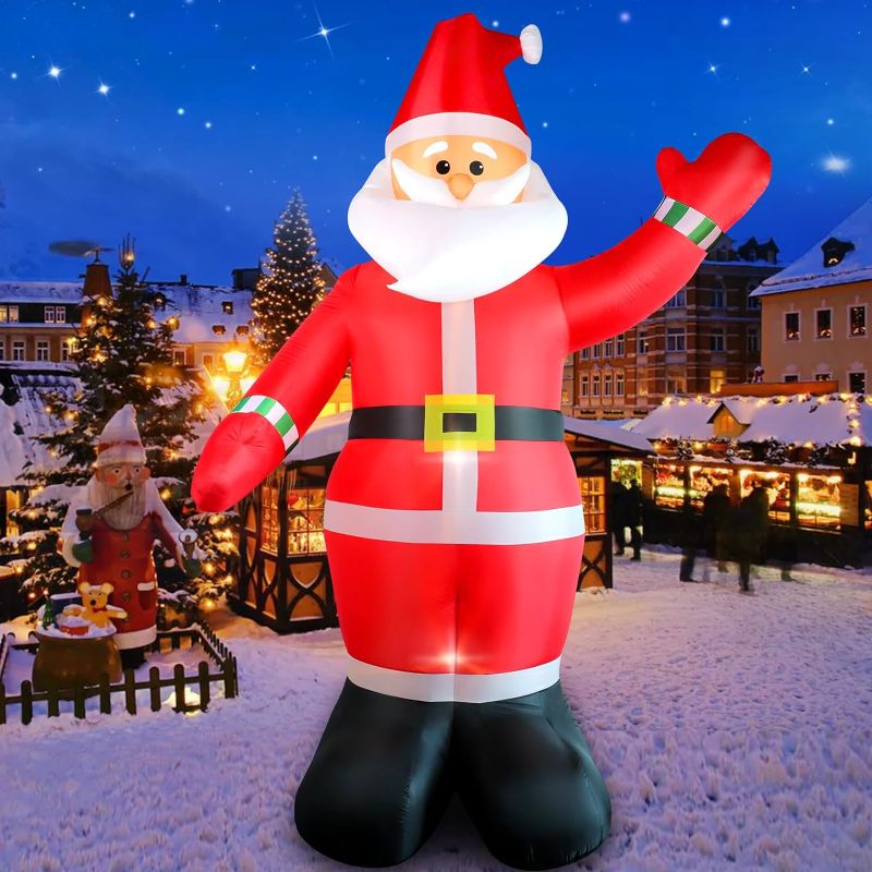 Photo 1 of 10 FT Christmas Inflatable Santa Claus Outdoor Decoration, Huge Xmas Classic Santa Blow up Santa with Built-in LED Light, Giant Holiday Party Decor for Yard Garden Hall Plaza Mall, Instant Inflate