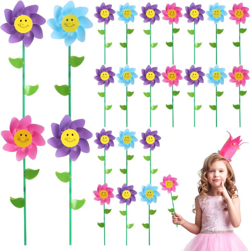 Photo 1 of Deekin 99 Pcs Easter Pinwheels for Kids Smiling Flower Pinwheels Bulk Bright Assorted Colors Windmills Spring Wind Spinners Crafts for Easter Fun School Home Work Spring Summer Garden Yard Decor