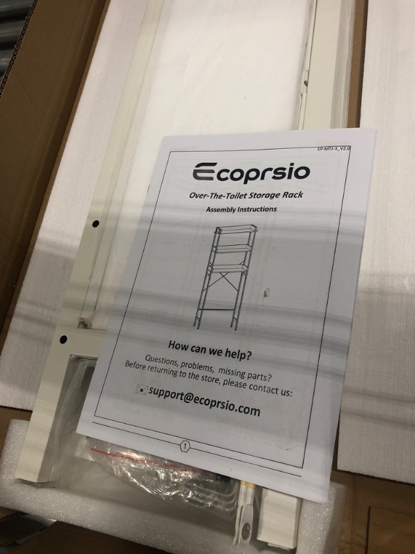 Photo 1 of Ecoprsio Over-The-Toilet Storage Rack, 3-Tier Bathroom Organizer Shelf Over Toilet, Freestanding Space Saver Toilet Stands with 4 Hooks, White