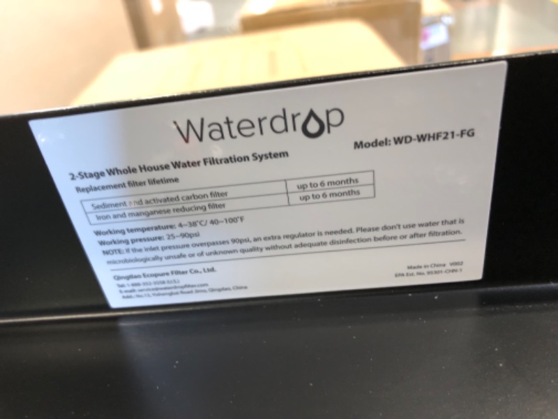 Photo 1 of Waterdrop Whole House Water Filter System, Reduce Iron & Manganese, with Carbon and Sediment Filters, 5-Stage Filtration, Reduce Iron, Lead, Chlorine, Odor, 2-Stage WD-WHF21-FG, 1" Inlet/Outlet Reduce Iron and Manganese Filter