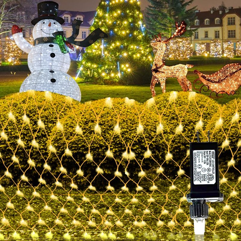 Photo 1 of (New) Outdoor Net Lights, 12x5Ft Large Net Mesh Lights, 360 LED Chrsitmas Net Lights, 8 Light Modes Outdoor Decoration Lights for Christmas, Camper, Lawn, Yard, Fence - Warmwhite