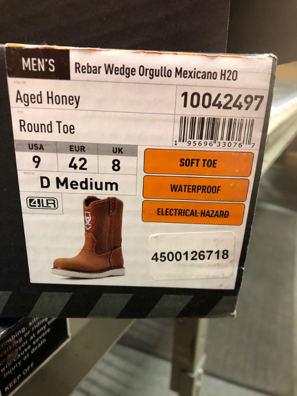 Photo 5 of Ariat Mens Aged Honey Rebar Wedge Orgullo Mexicano H2O Round Wedge Pull On Work Boots