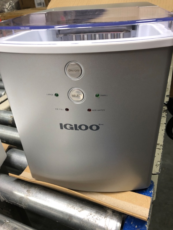 Photo 1 of Igloo Premium Countertop Ice Maker Machine, Portable Ice Maker, Produces 33 lbs. in 24 hrs. with Ice Cubes Ready in 6-8 Minutes, Comes with Ice Scoop and Basket,Silver,