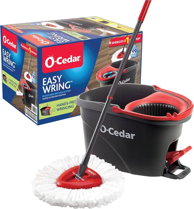 Photo 1 of 
Roll over image to zoom in







9 VIDEOS
O-Cedar EasyWring Microfiber Spin Mop, Bucket Floor Cleaning System, Red, Gray