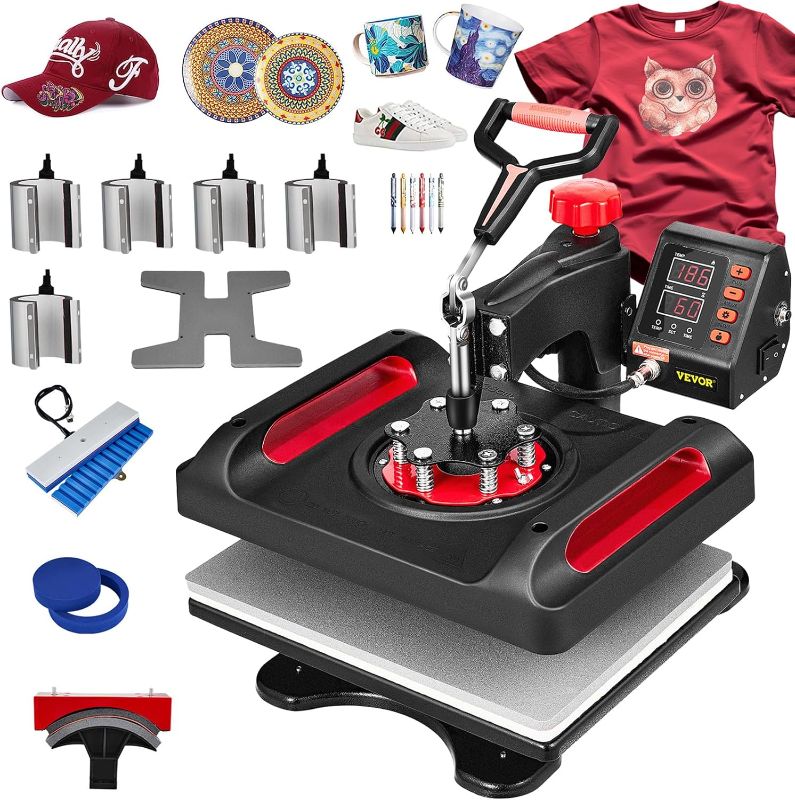 Photo 1 of VEVOR Heat Press Machine 11 in 1 Combo Tshirt Press Machine 360° Swing Away Digital Shirt Printing Multifunction Heat Transfer Clamshell Sublimation for T-Shirt Hat Cap Mug Plate Pen Shoes 11in1-15x12inch