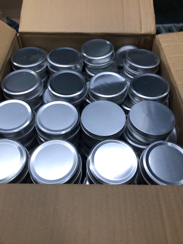 Photo 2 of 200 Pack Metal Tins Aluminum Containers with Lids Screw Top Round Tin Cans for Cosmetic Lip Balm DIY Salves Candles Wax with 5 Markers 10 Sheets Label Stickers (4 oz, Silver)