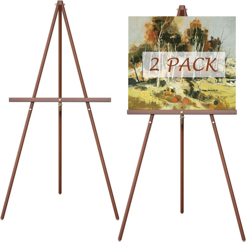 Photo 1 of ***MISSING HARDWARE*** XvmeiMym Wooden Art Easel Stands - 63" Portable Tripod Wood Artist Easels - Adjustable Floor Poster Stands for Painting, Display Show, Wedding - Brown 2pack Brown, 2 pack