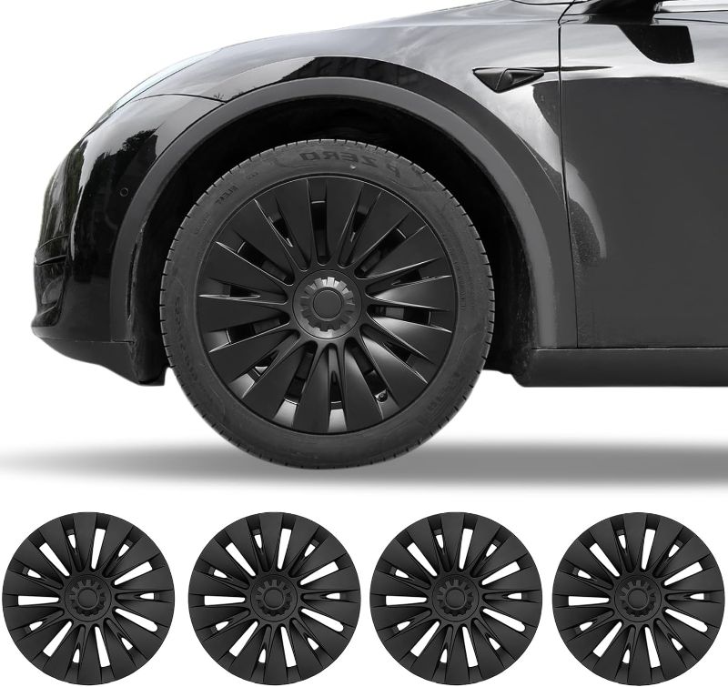 Photo 3 of **FOR PARTS**Tesla Model Y Hubcaps - 19 Inch Wheel Covers Replacement 14-Spokes Wheel Caps 19'' Wheel Hub Caps Matte Black Compatible with Tesla Model Y Accessories 2021-2023 (14-Spokes - 4 Pack)