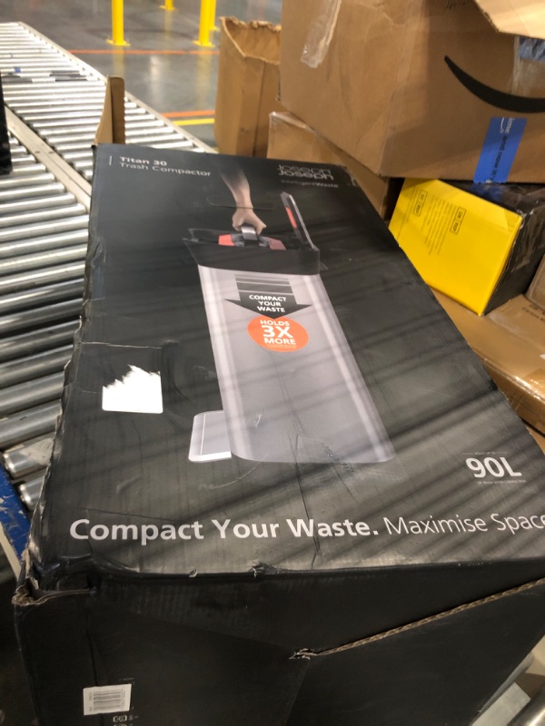 Photo 1 of Joseph Joseph 30030 Intelligent Waste Titan Trash Can Compactor, 8 gallon / 30 liter, Stainless Steel 8 gallon/30 liter Stainless Steel