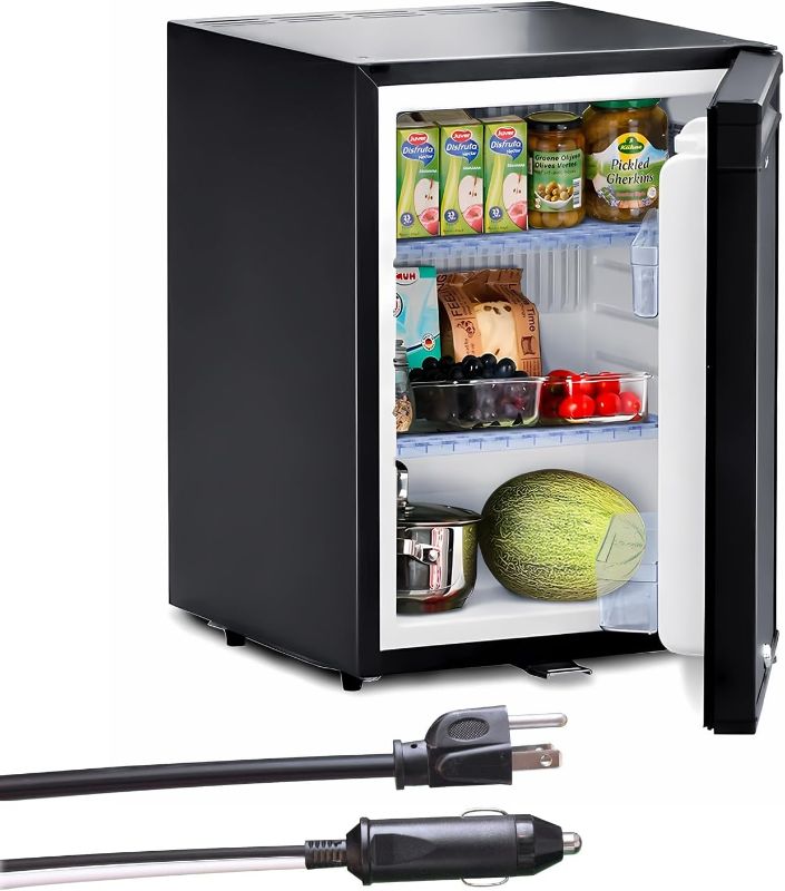 Photo 1 of Compact Semi Truck Refrigerator 1.4 Cu.Ft, AC/DC Mini Fridge with Lock, Reversible Door, 12V Quiet Absorption Refrigerator for Truck, RV Camper, Caravan, Boat, Black