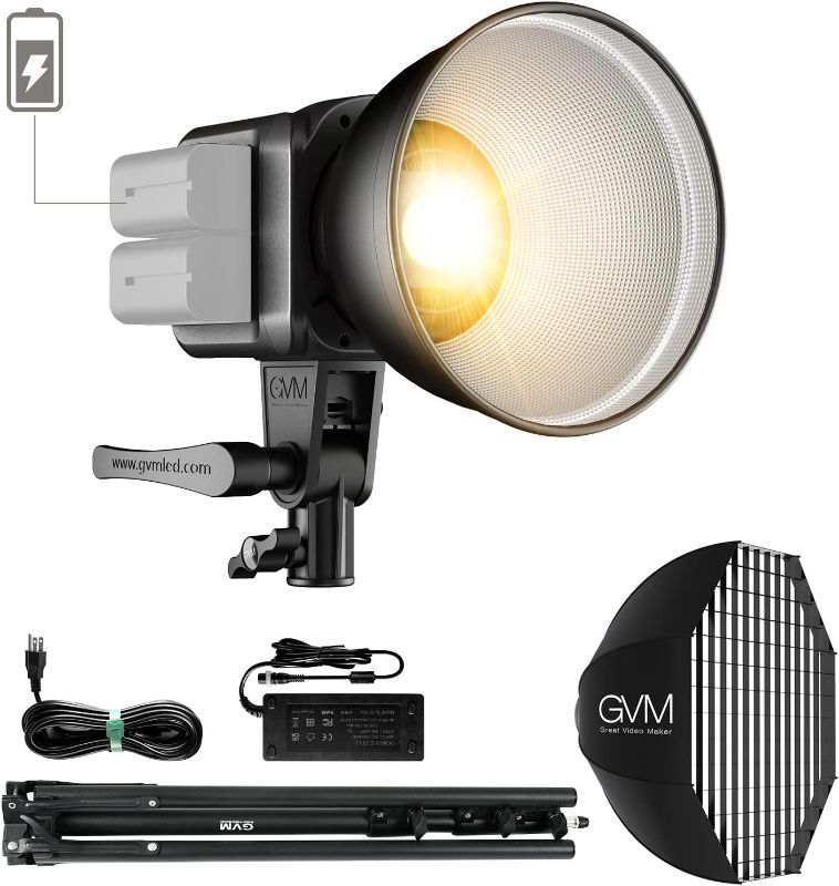 Photo 1 of GVM 80W Bi-Color COB Video Light Kit, 2700K~7500K Continuous Lighting for Photography with Bowens Mount Softbox&Stand, 8 Lighting Effects Support AC Adapter & NP Battery