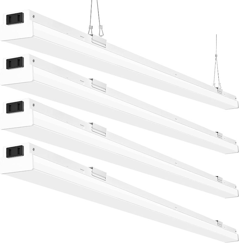 Photo 1 of 4FT LED Shop Light Linkable, 50W 5500lm, 5000K Daylight White, 48 inch Utility Shop Lights for Garages, Workshops,Basements, Hanging or Flush Mount, with Power Cord and on/off Switch, 4 Pack