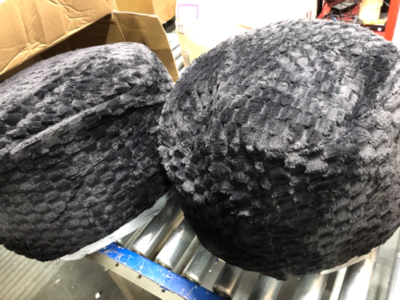 Photo 1 of 2 black faux fur bean bag poufs