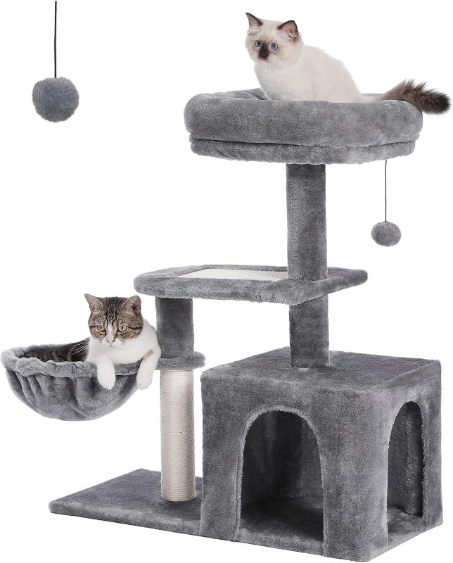 Photo 1 of \\Cat Tree for Small Indoor Cats, Plush Cat Tower with Large Cat Condo, Deep Hammock and Sisal Cat Scratching Post for Kittens Grey
