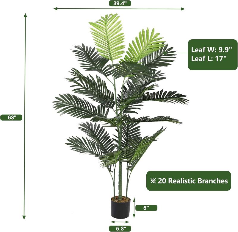 Photo 2 of 2 Pack Artificial Palm Tree, 5.2 Feet Tall Fake Trees with 20 Trunks, Potted Faux Plant for Indoor Outdoor, Modern Decor for Home, Office, Housewarming Gift