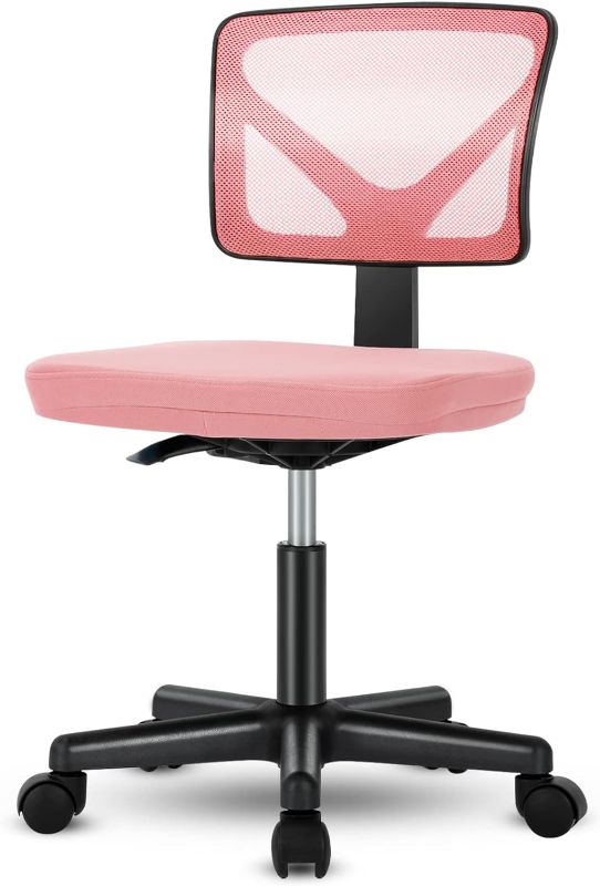 Photo 3 of Sweetcrispy Office Computer Desk Chair, Ergonomic Low-Back Mesh Rolling Work Swivel Chairs with Wheels, Armless Comfortable Seat Lumbar Support for Home,Bedroom,Study,Student,Adults, Pink