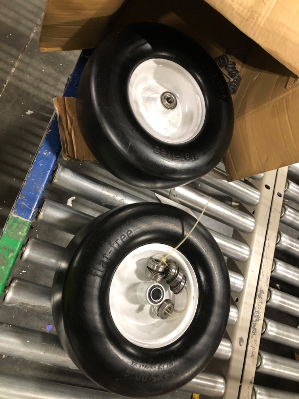 Photo 3 of 2 PCS Upgrade 13x5.00-6 Flat Free Lawn Mower Tire and Wheel with 3/4" & 5/8" Bearing, Zero Turn Mower Front Solid Tire Assembly for Commercial Grade Lawn, Garden Turf, 3.25"-6.9" Centered Hub