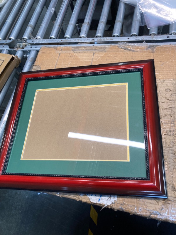 Photo 3 of 11x14 Diploma Degree Frame with Green Mat or Display 15x18 Certificates without Mat, Solid Wood, Cherry Finish with Intricate Black Rope Detail,UV Protection Acrylic Cherry / Green Gold Mat 15x18 for 11x14 with Mat